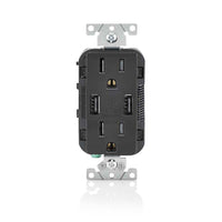 Thumbnail for Leviton T5632 Dual USB-A In-Wall Charger with 15 Amp Tamper-Resistant Outlet