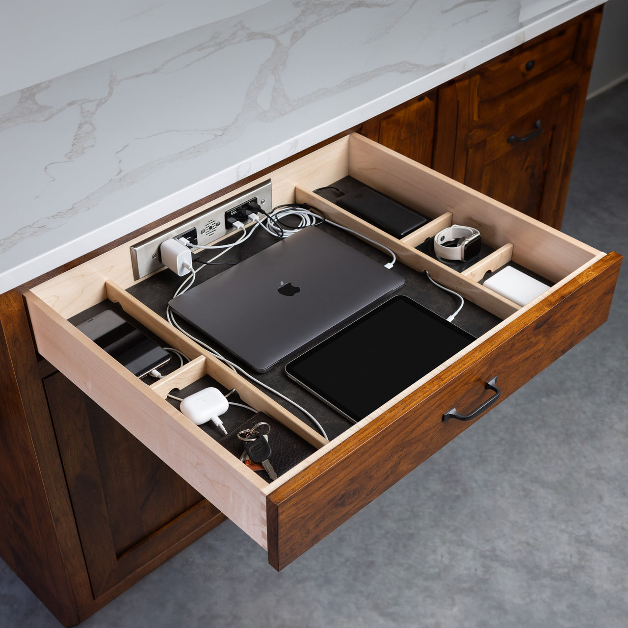 Preconfigured Charging Drawer for Framed Cabinets