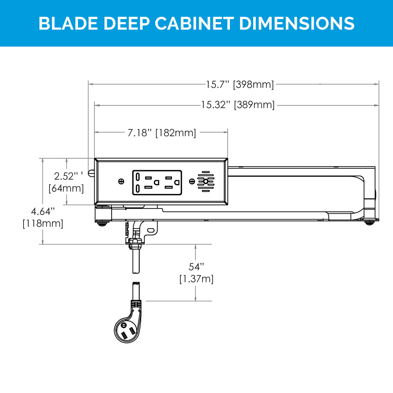 15 amp Blade In Drawer Outlet - Deep Cabinet