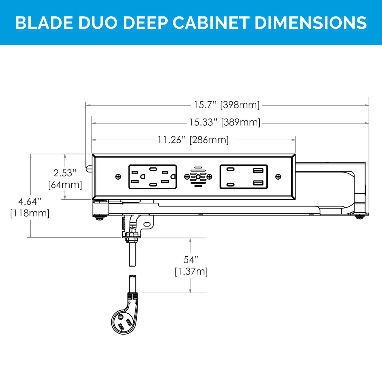 15 amp Blade Duo In Drawer Outlet - Deep Cabinet