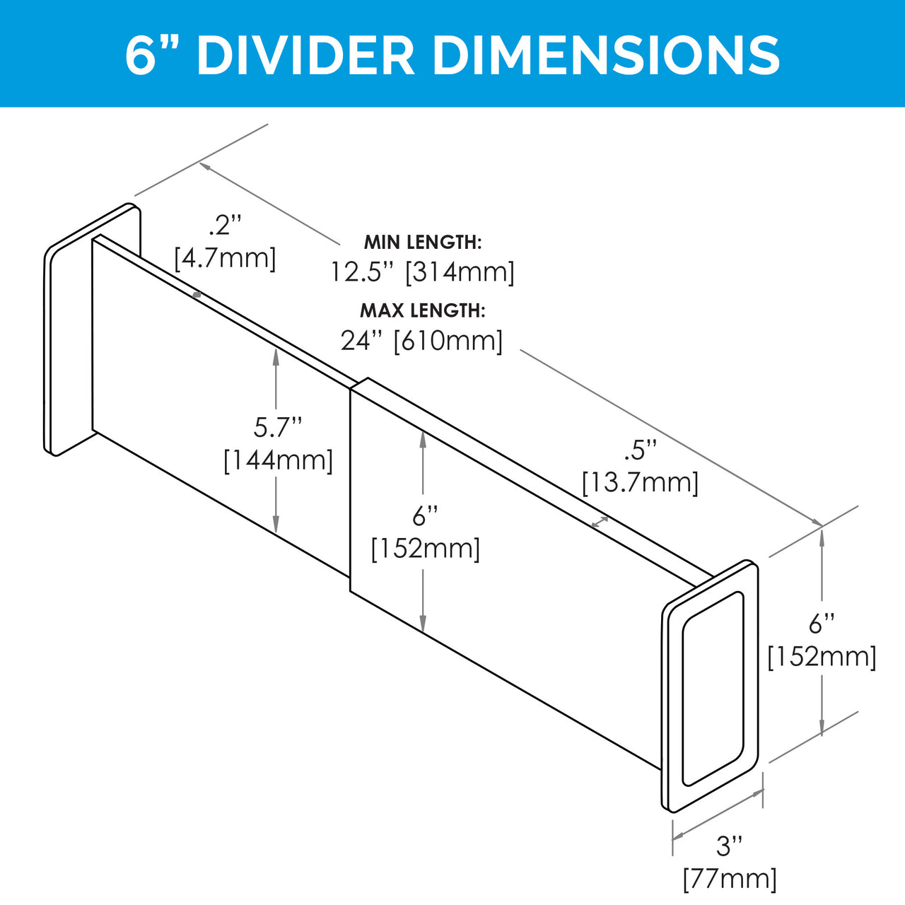 6" acrylic drawer divider dimensions