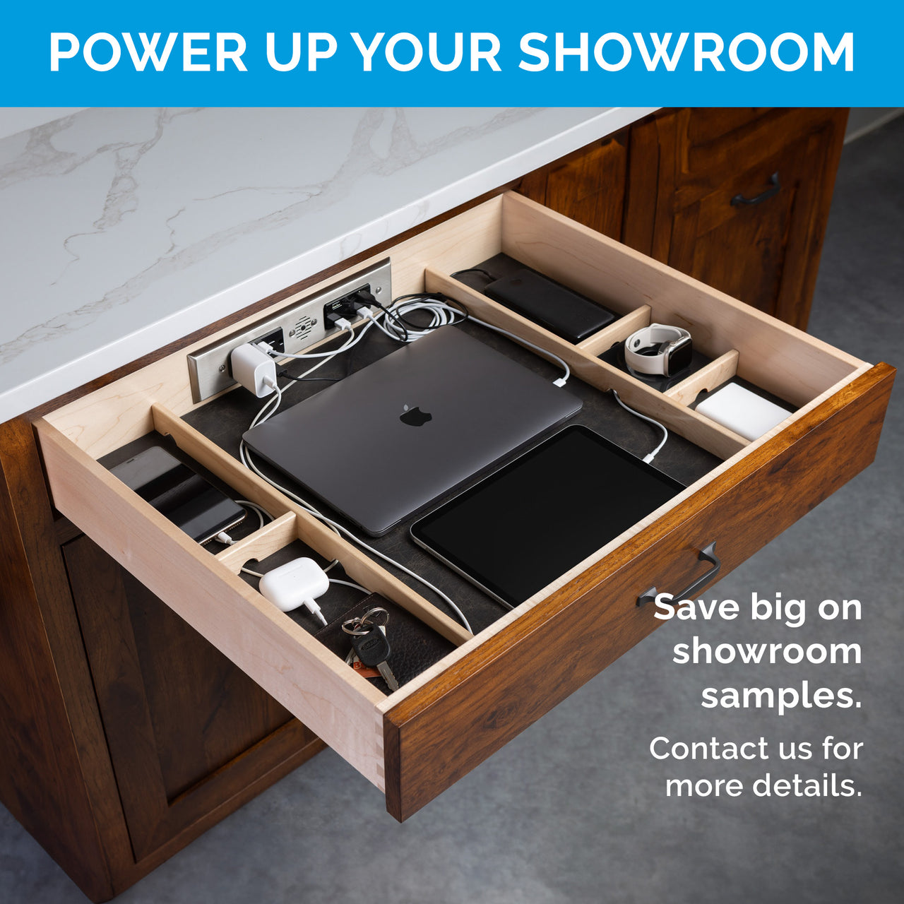 Preconfigured Charging Drawer for Framed Cabinets