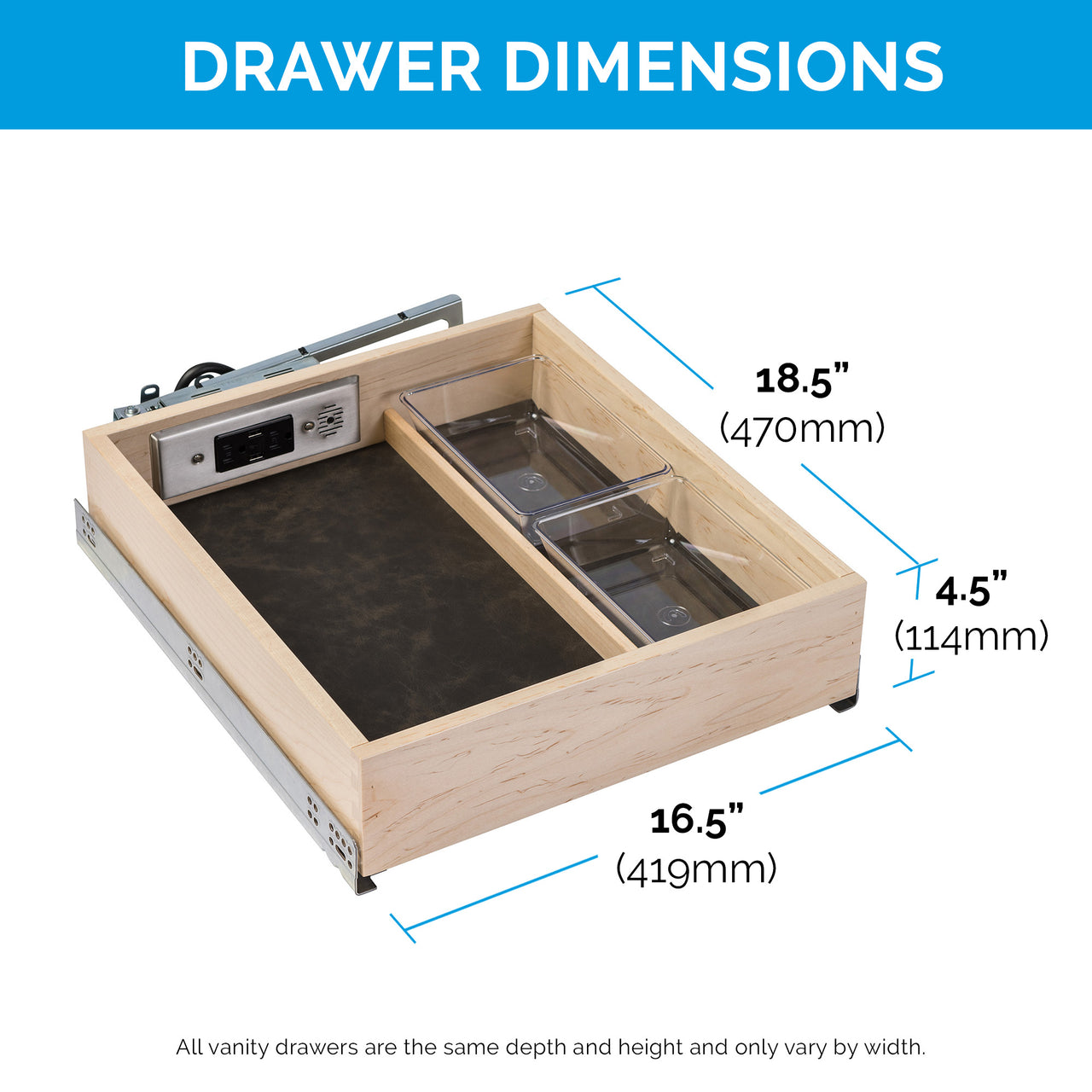 Preconfigured Vanity Drawer for Frameless Cabinets