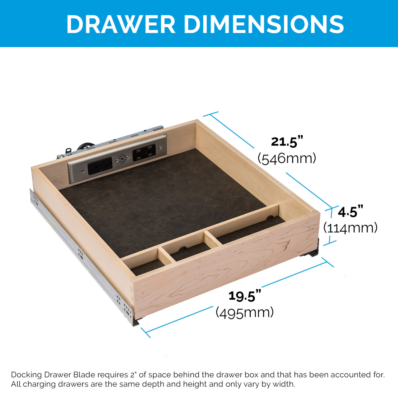 Preconfigured Charging Drawer for Frameless Cabinets