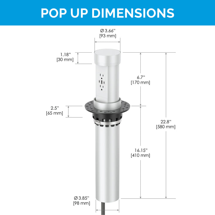 Technical drawing of the Docking Drawer Point Pod outlet dimensions.