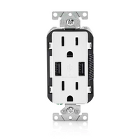 Thumbnail for Leviton T5632 Dual USB-A In-Wall Charger with 15 Amp Tamper-Resistant Outlet