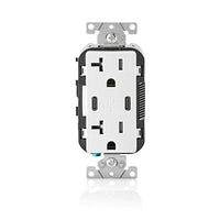 Thumbnail for Leviton T5835 30W Dual USB-C with Power Delivery (PD) In-Wall Charger with 20 Amp, 125 Volt Tamper-Resistant Outlet