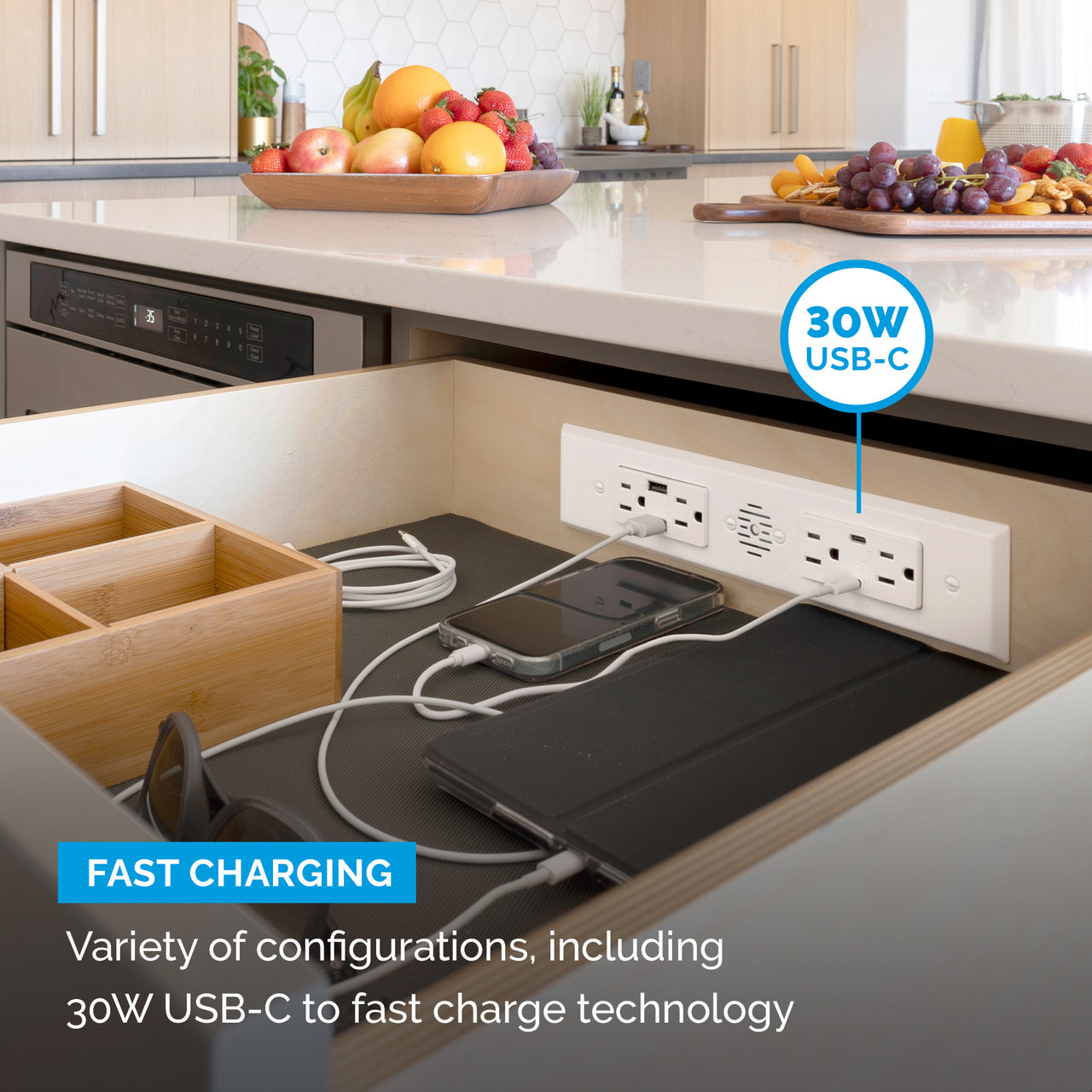 15 amp Blade Duo Outlet installed In kitchen 30w fast charging