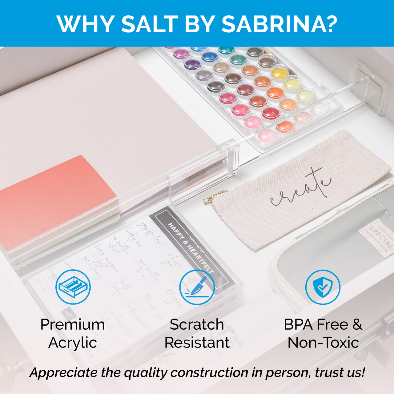 Salt by Sabrina Acrylic Drawer Divider 12.5-21L x 3W x 6H